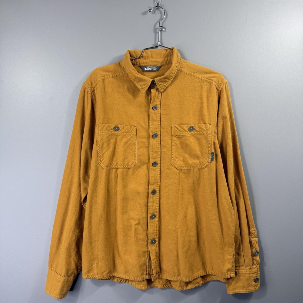 Stio Shirt Mens Medium Yellow Twill Long Sleeve Button Front Pockets Casual